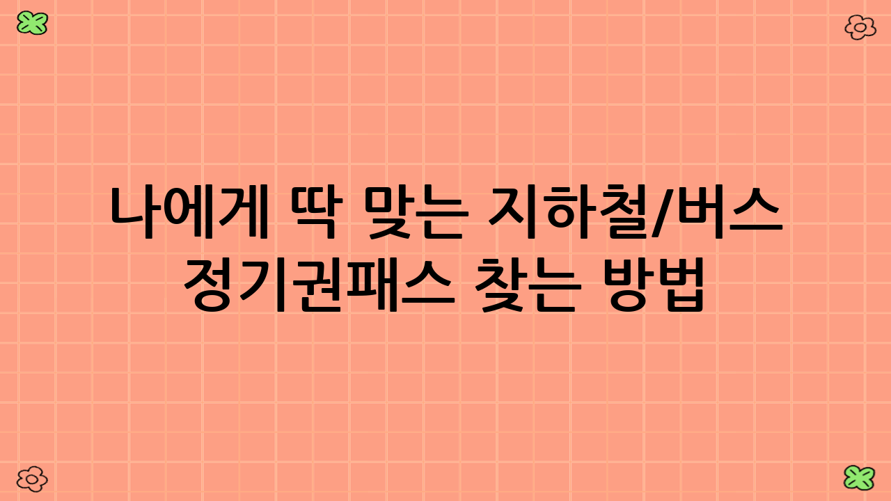 나에게 딱 맞는 지하철/버스 정기권·패스 찾는 방법 (실사용 절약 계산)