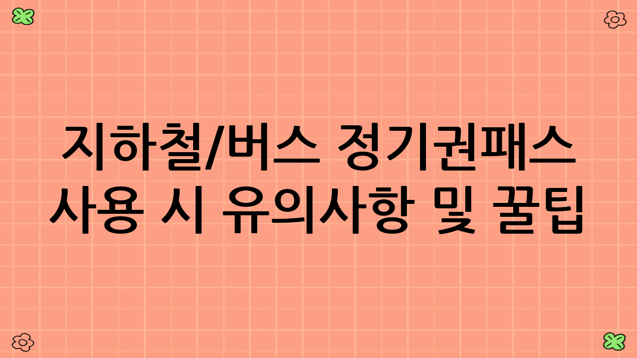 지하철/버스 정기권·패스 사용 시 유의사항 및 꿀팁