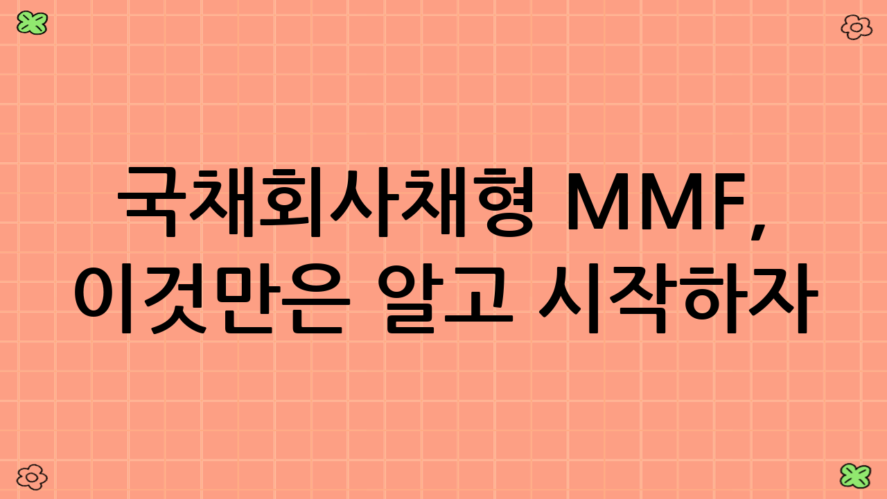 국채·회사채형 MMF, 이것만은 알고 시작하자!