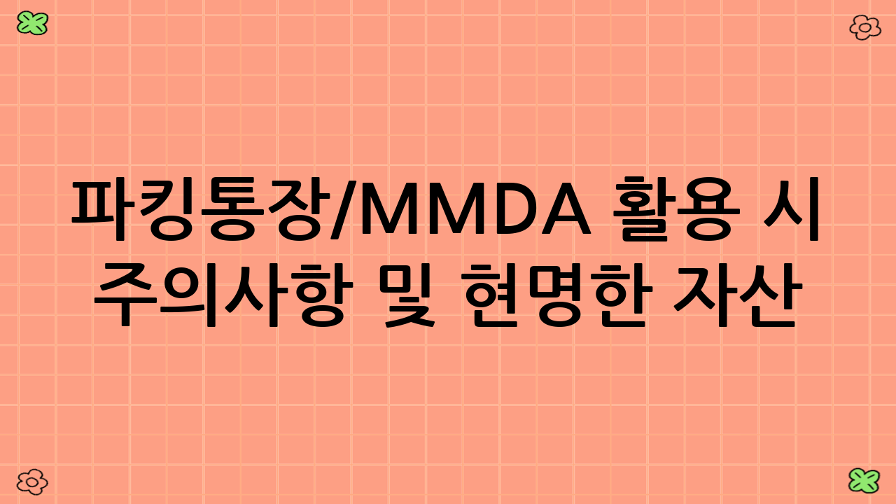 파킹통장/MMDA 활용 시 주의사항 및 현명한 자산 관리 팁