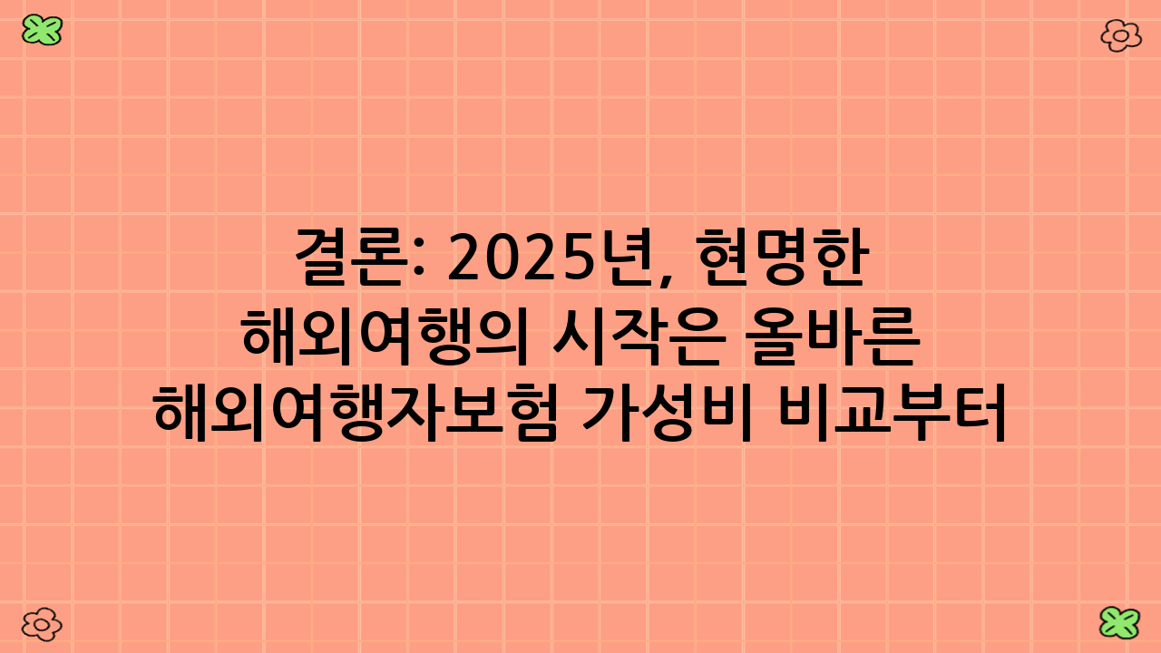 결론: 2025년, 현명한 해외여행의 시작은 올바른 해외여행자보험 가성비 비교부터!