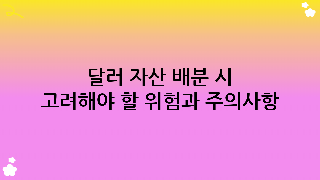 달러 자산 배분 시 고려해야 할 위험과 주의사항
